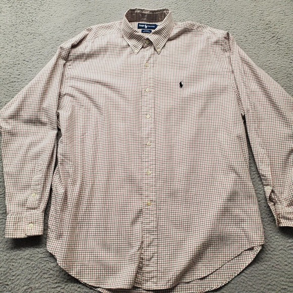 Ralph Lauren Shirt Mens Large Tan‎ Check Blake Long Sleeve Preppy Classiccore - Picture 1 of 8